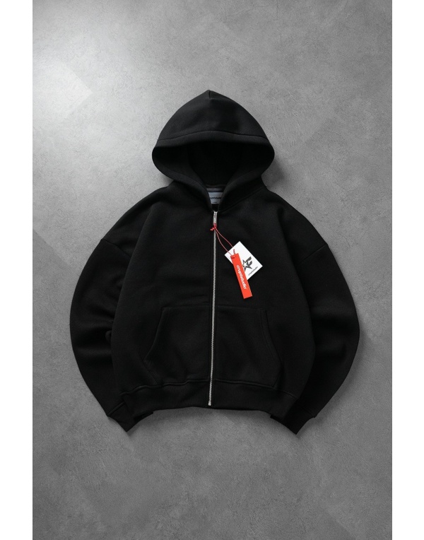 Siyah Boxy Crop Erkek Ceket Zip Hoodie