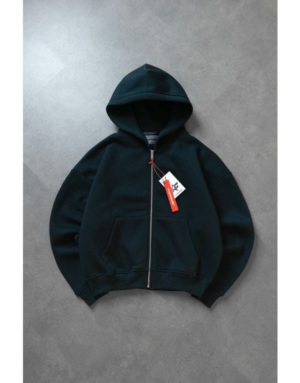 Lacivert Boxy Crop Erkek Ceket Zip Hoodie