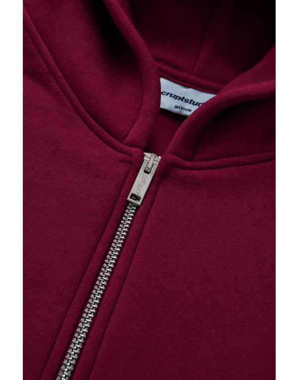 Bordo Boxy Crop Erkek Ceket Zip Hoodie