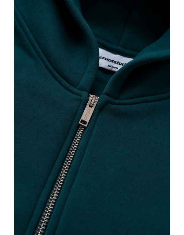 Yeşil Boxy Crop Erkek Ceket Zip Hoodie