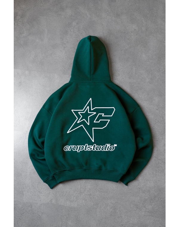 Starcore Yeşil Boxy Crop Erkek Ceket Zip Hoodie