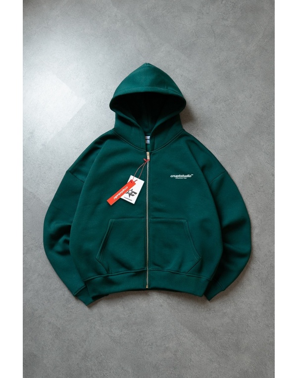 Starcore Yeşil Boxy Crop Erkek Ceket Zip Hoodie