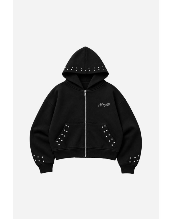 Crupt Heritage Taşlı Boxy Crop Erkek Zip Hoodie