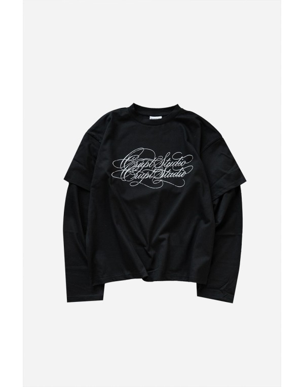 Double Script Double Sleeve Uzun Kollu Crop Erkek Tişört