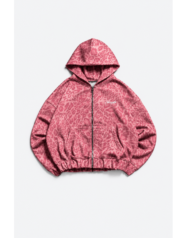Pink Leopard Erkek Crop Zip Hoodie Ceket 