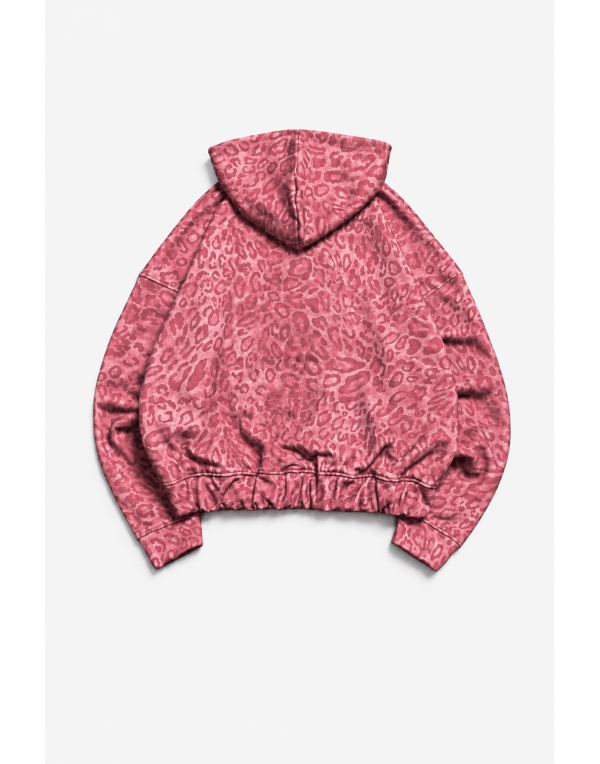 Pink Leopard Erkek Crop Zip Hoodie Ceket 