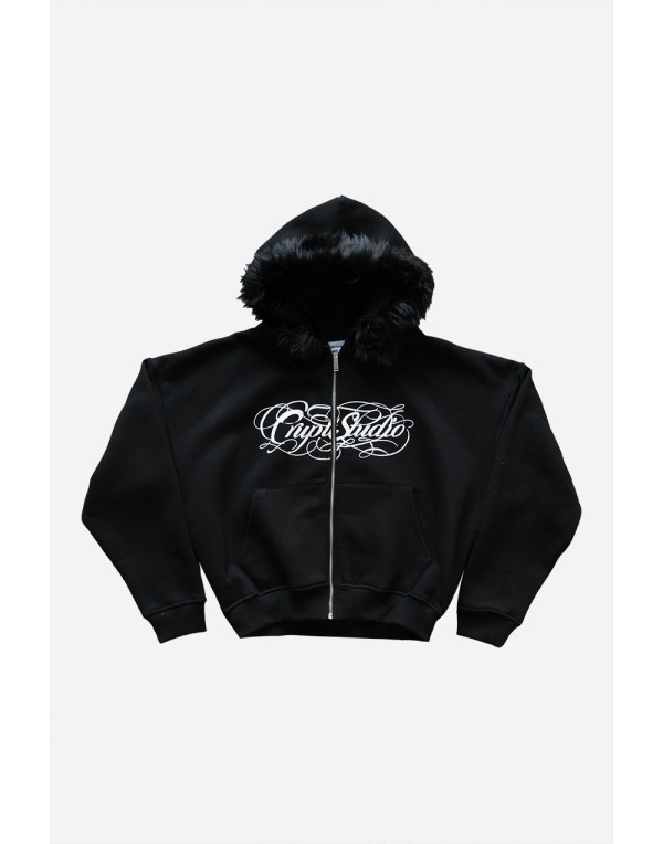 Dark Black Crupt Fur Siyah Erkek Zip Hoodie