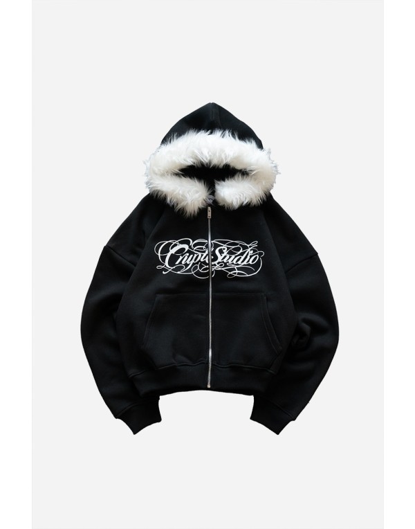 Whiteout Crupt Fur Siyah Erkek Zip Hoodie